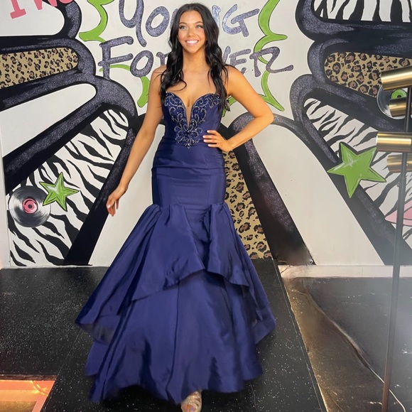Prom Dress | Size 8 | Mac Duggal Navy Blue Mermaid - Picture 3 of 4